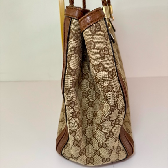 Gucci Medium Bella Tote W Brown & Tan GG Logo Canvas And Braided Leather Trim - Picture 5 of 16
